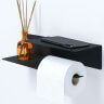 Держатель для туалетной бумаги и освежителя с полочкой настенный металлический Черный 30x11x7 Правый фото 3