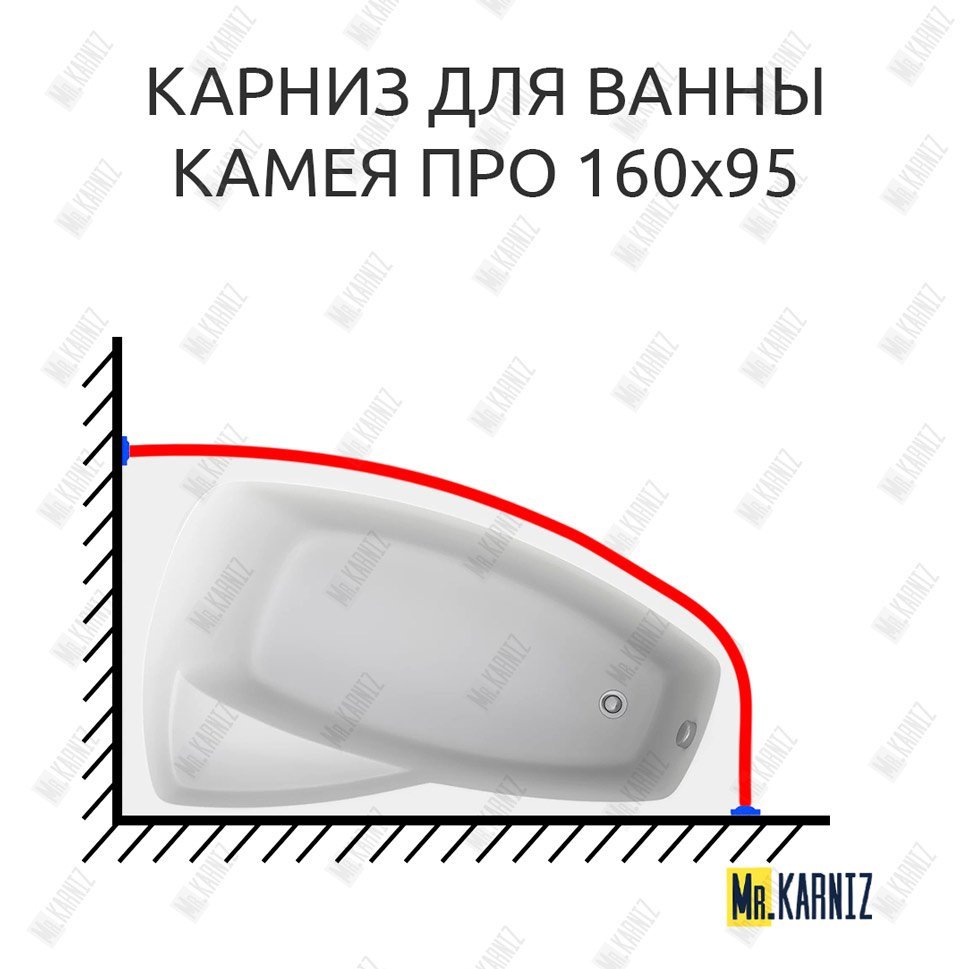 Карниз для ванны Bas Камея Про угловой 160х95 Усиленный 20 мм MrKARNIZ Карниз для ванны Bas Камея Про угловой 160х95 Усиленный 20 мм MrKARNIZ