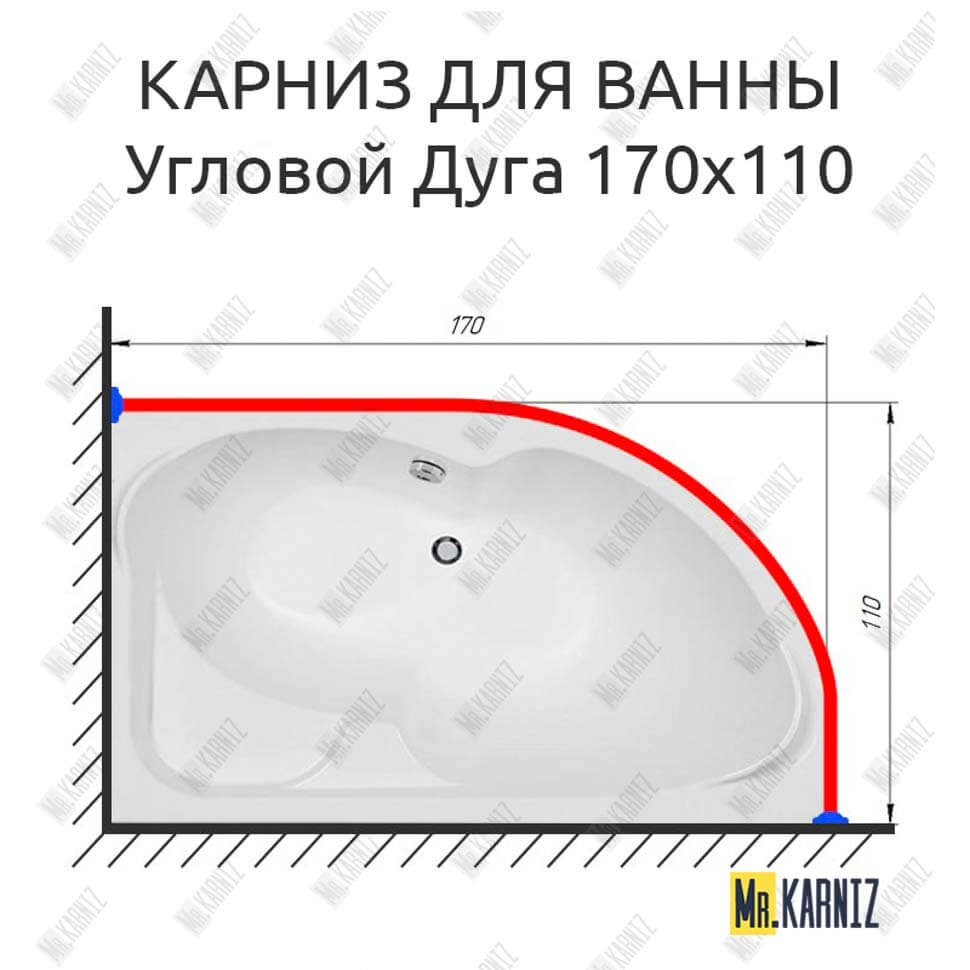 Карниз для ванной Угловой Асимметричный Дуга 170х110 (Усиленный 25 мм) MrKARNIZ